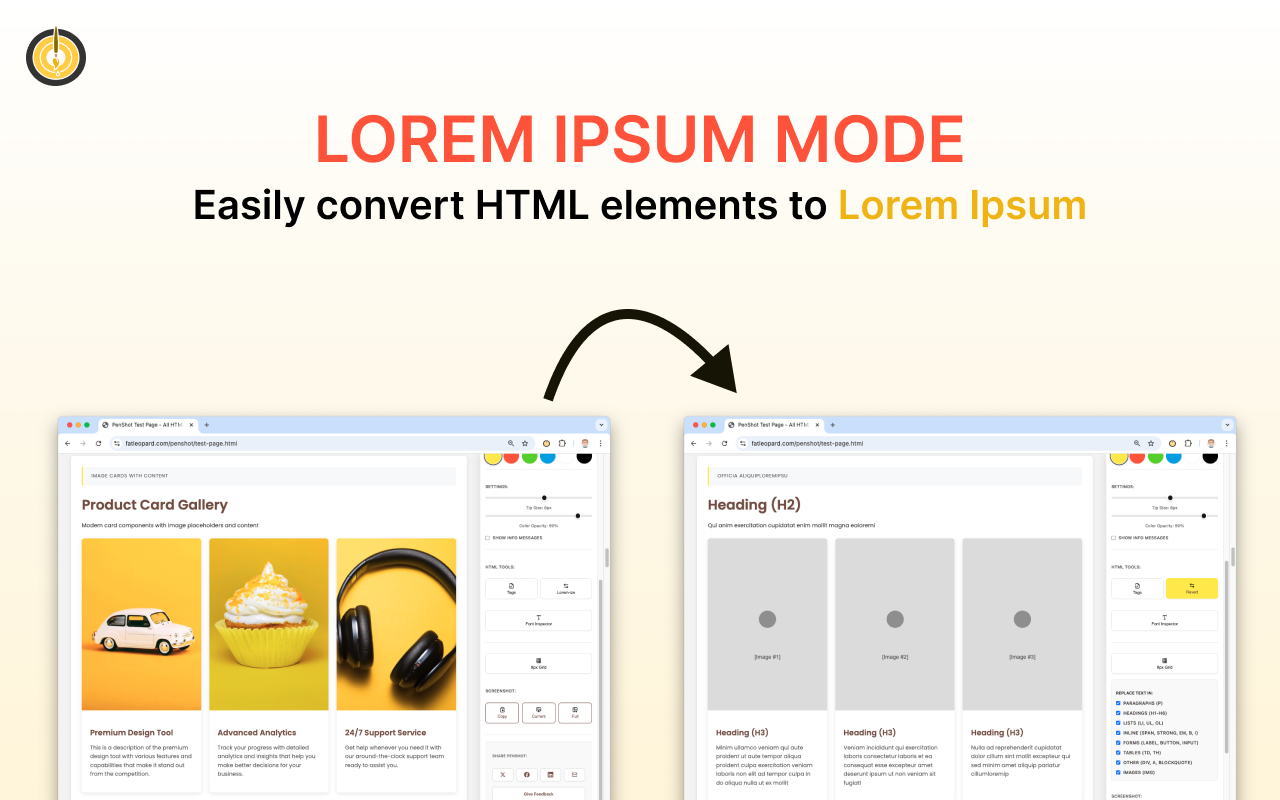 Lorem Ipsum Mode - Replace content with placeholders